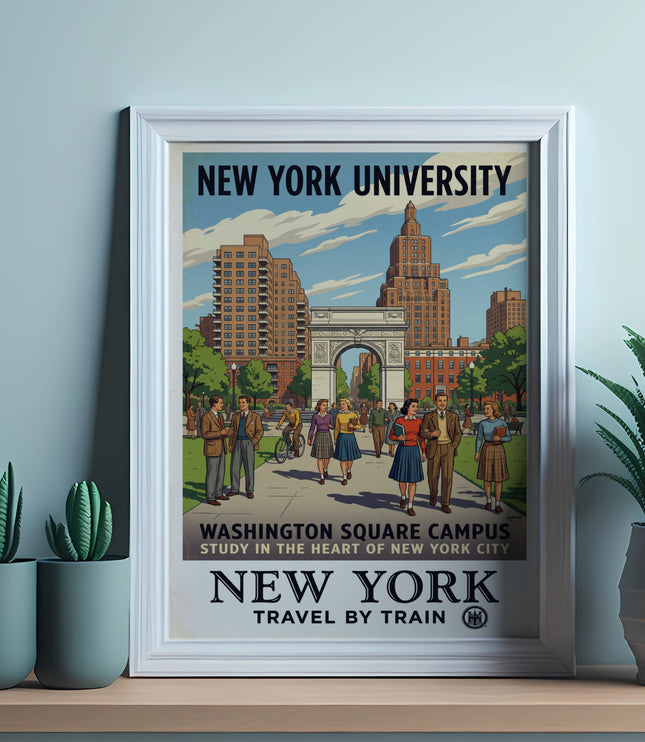 Vintage New York University Washington Square Campus travel poster.
