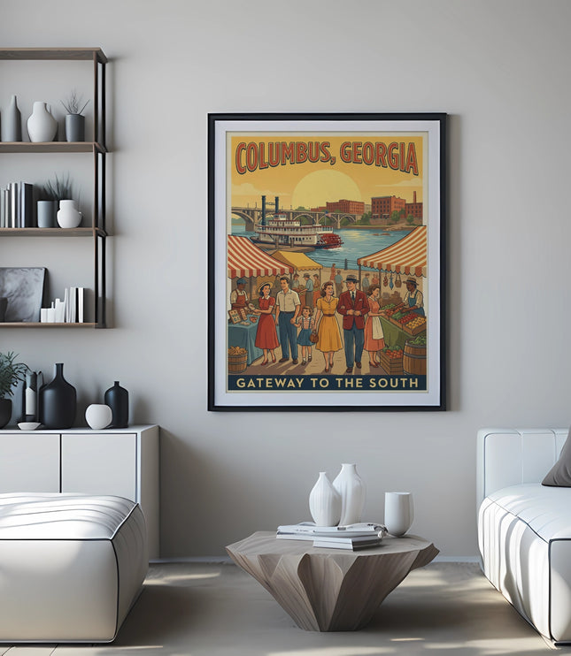 Columbus, Georgia Gateway to the South vintage travel poster on wall.