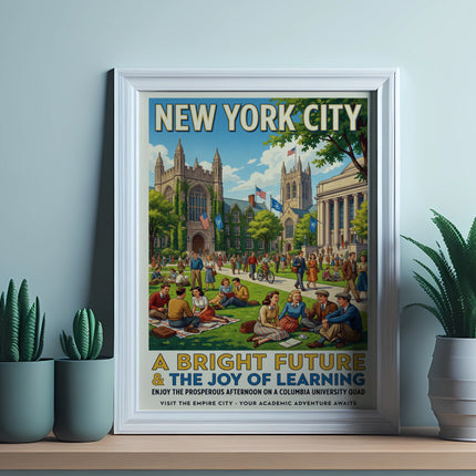 New York City poster with text about Columbia University and learning.