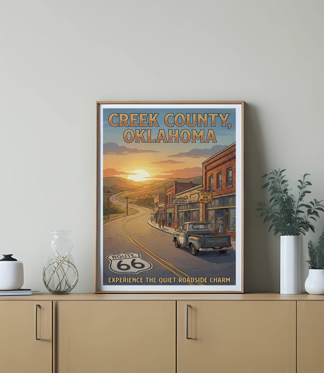 Poster of Route 66 in Creek County, Oklahoma with a vintage truck.