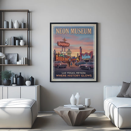 Neon Museum Las Vegas vintage poster with Stardust and La Concha signs.