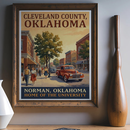 Framed poster: Cleveland County, Oklahoma, Norman, Oklahoma Home of the University