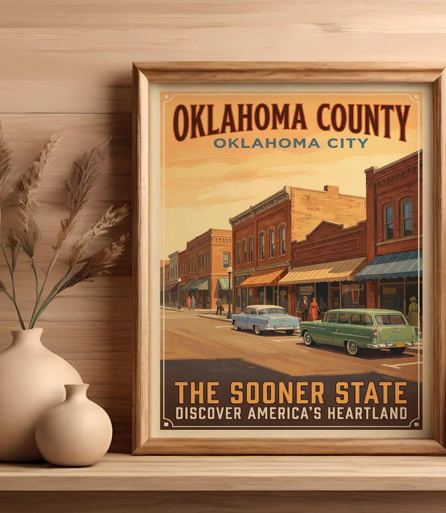 Oklahoma County, Oklahoma City, The Sooner State, Discover America's Heartland vintage poster.