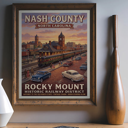 Nash County North Carolina vintage poster of Rocky Mount Historic Railway District.