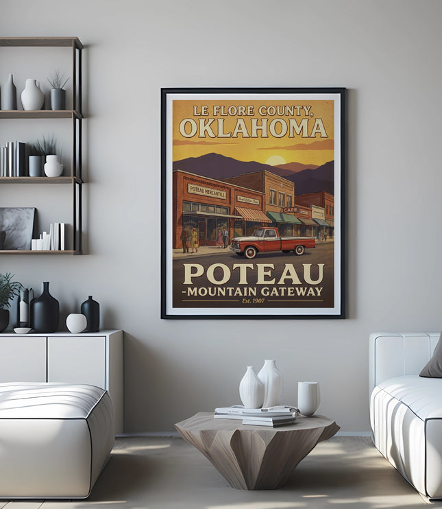 Le Flore County, Oklahoma Poteau Mountain Gateway poster with vintage truck.
