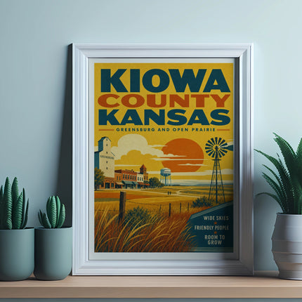 Kiowa County Kansas poster with Greensburg and open prairie scene.