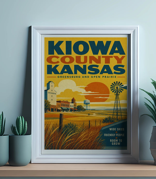 Kiowa County Kansas poster with Greensburg and open prairie scene.