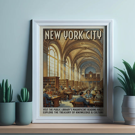 New York City poster of the public library's reading halls.