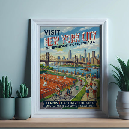 Vintage travel poster for New York City Riverside Sports Complex.