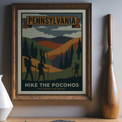 Pennsylvania WPA Federal Art Project poster: Hike the Poconos.