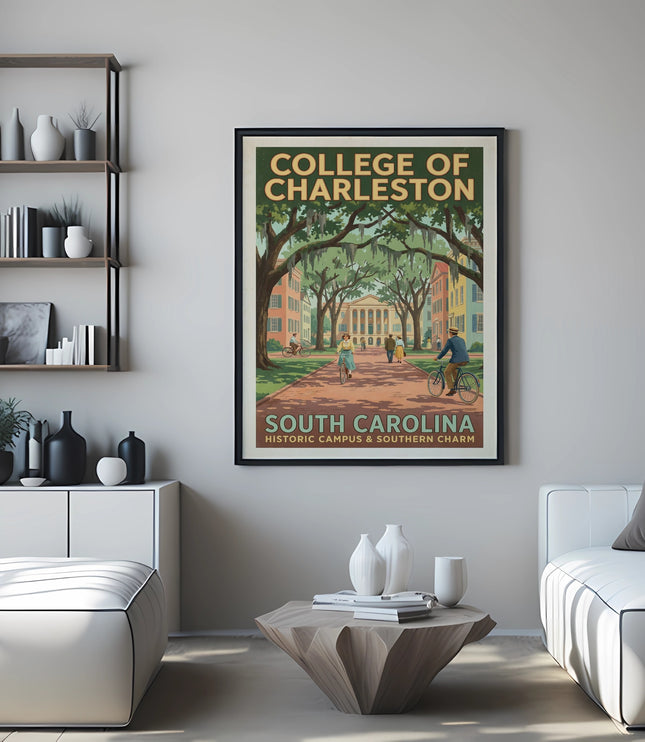 College of Charleston South Carolina historic campus southern charm poster.