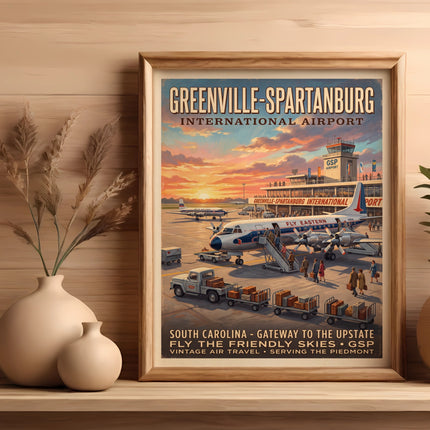Greenville-Spartanburg International Airport vintage travel poster.