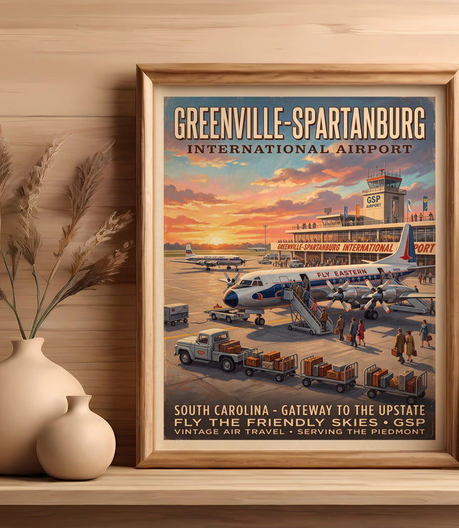 Greenville-Spartanburg International Airport vintage travel poster.