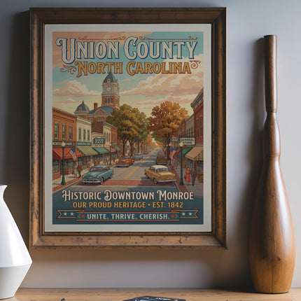 Union County North Carolina historic downtown Monroe poster.