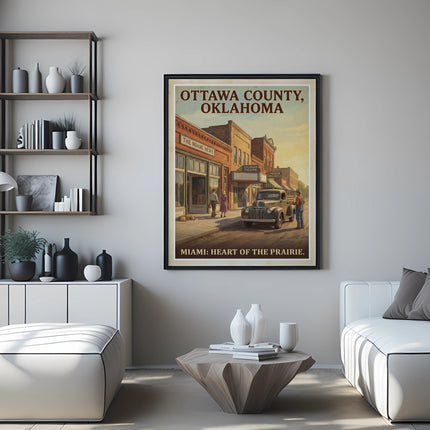 Poster of Ottawa County, Oklahoma, featuring a vintage street scene with a truck.