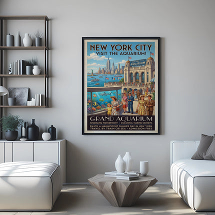 New York City Aquarium poster with text "Grand Aquarium".