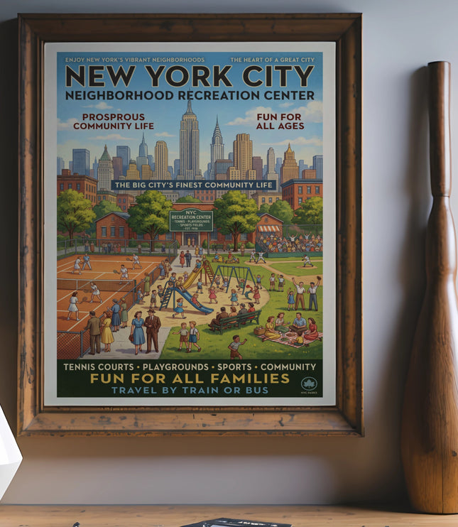 New York City Neighborhood Recreation Center vintage travel poster.