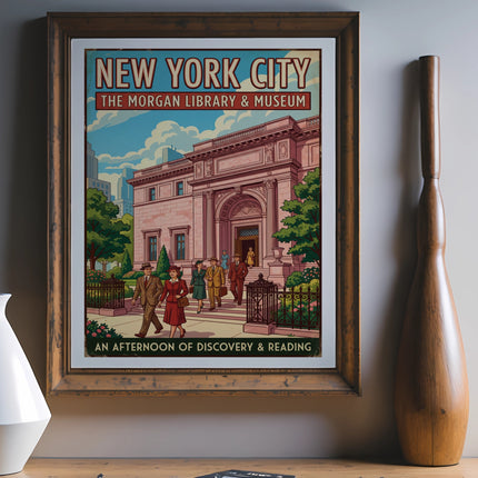 New York City Morgan Library & Museum poster with people walking.