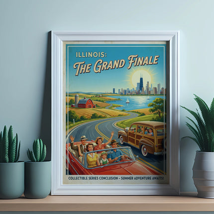 Illinois: The Grand Finale collectible series poster with people in a convertible.