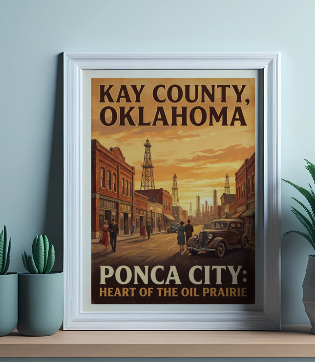 Poster with "Kay County, Oklahoma" and "Ponca City: Heart of the Oil Prairie".