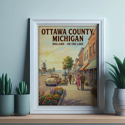 Ottawa County Michigan Holland on the Lake vintage travel poster landscape