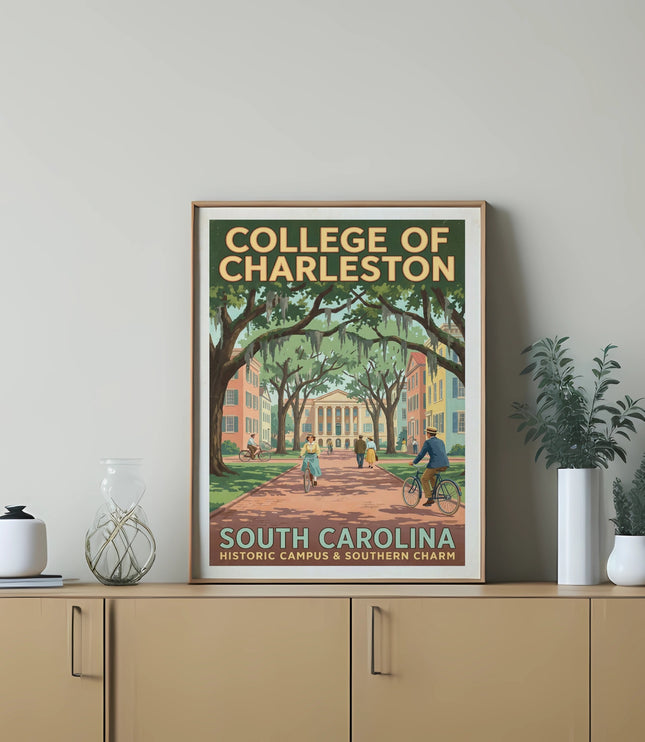 College of Charleston South Carolina historic campus southern charm poster.
