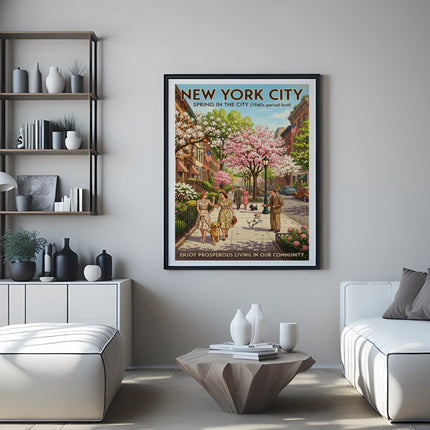 New York City poster: spring scene in 1940s style.