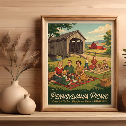 Pennsylvania Picnic poster with family enjoying a summer day in 1955.