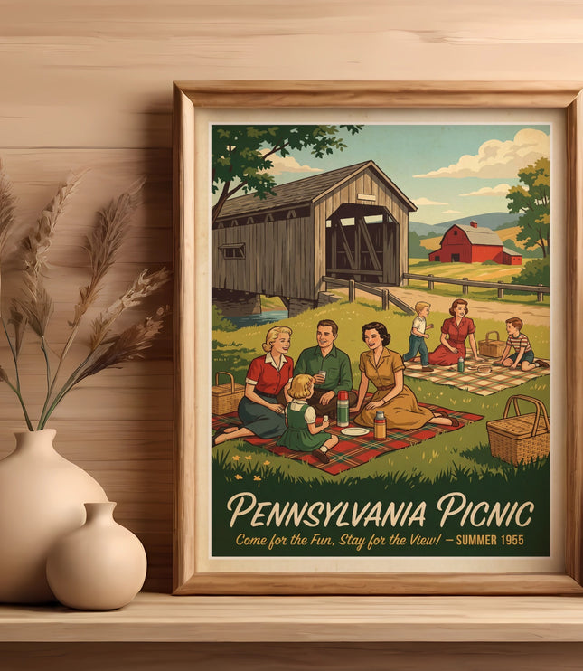 Pennsylvania Picnic poster with family enjoying a summer day in 1955.