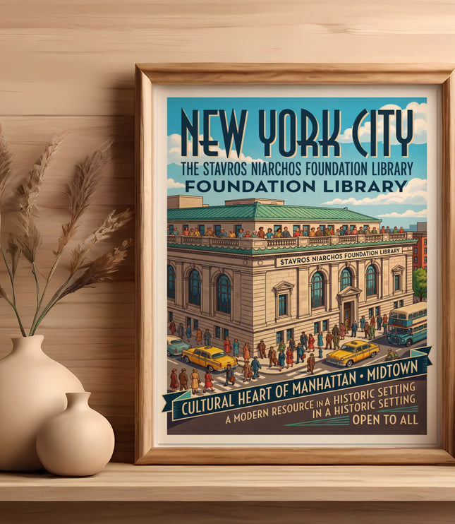New York City poster showing Stavros Niarchos Foundation Library, Midtown.
