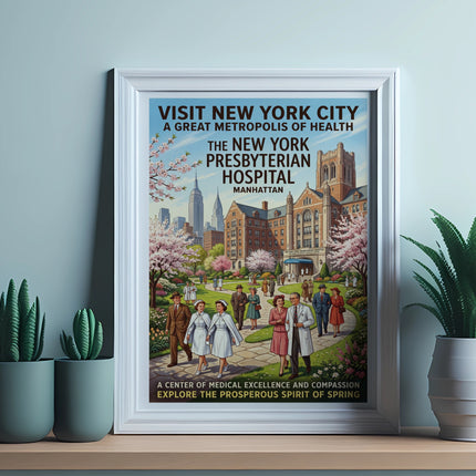 New York Presbyterian Hospital poster with vintage art style.