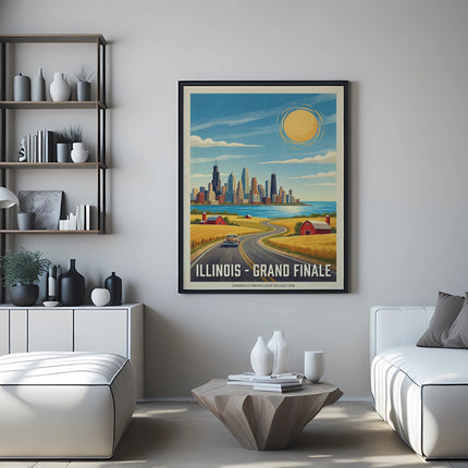 Illinois Grand Finale poster showing Chicago skyline with rolling hills.