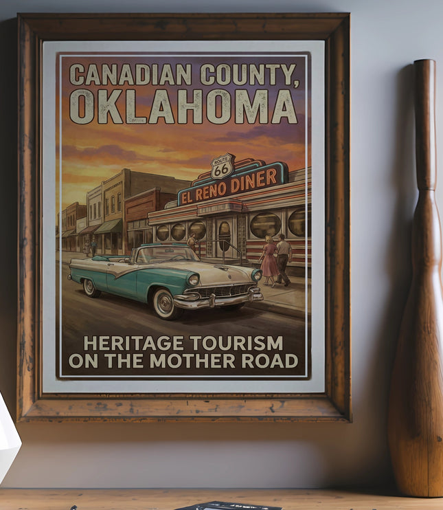 Canadian County, Oklahoma Heritage Tourism on the Mother Road poster with Route 66 El Reno Diner.