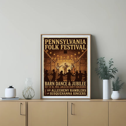 Pennsylvania Folk Festival barn dance and jubilee poster with band and singers.