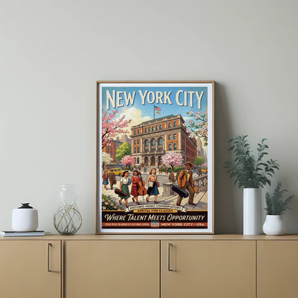 New York City Historic Music Conservatory poster titled "Arrival for Classes."