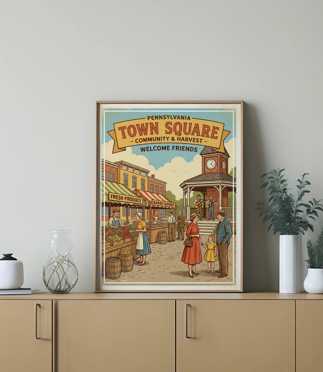 Town Square, Pennsylvania, welcome friends, fresh produce, harvest sign.