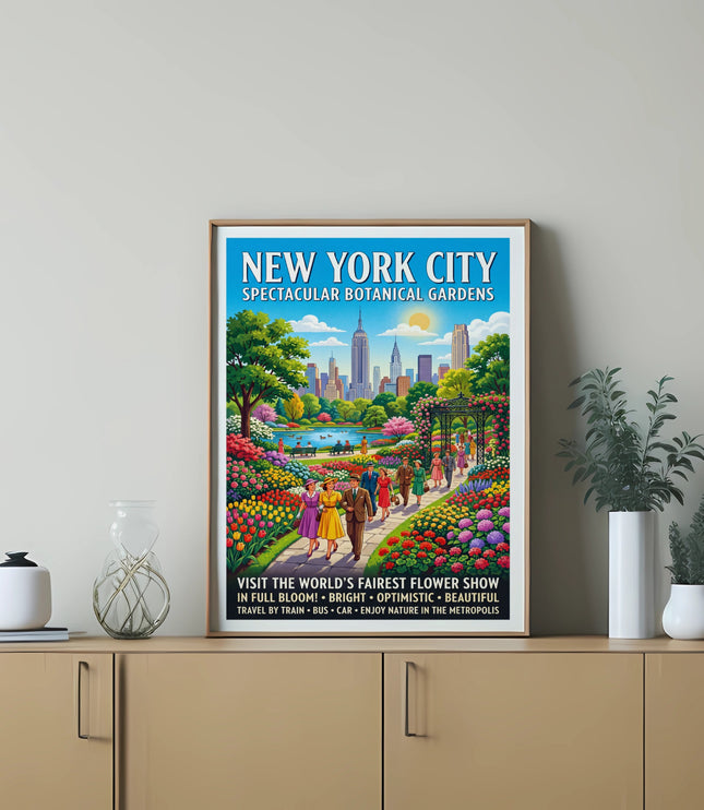 New York City Spectacular Botanical Gardens poster featuring people and flower show.