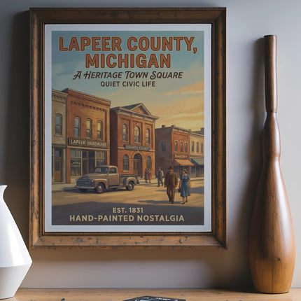 Poster of Lapeer County, Michigan, "Est. 1831 Hand-Painted Nostalgia."