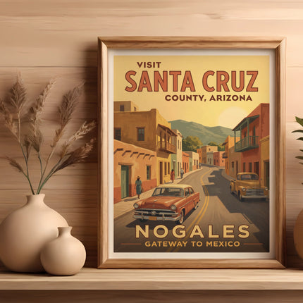 Visit Santa Cruz County, Arizona Nogales Gateway to Mexico vintage travel poster.