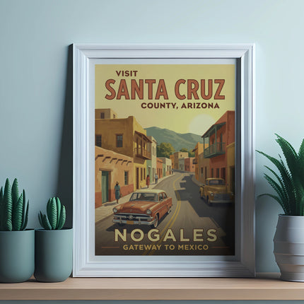 Vintage poster: "Visit Santa Cruz County, Arizona. Nogales, Gateway to Mexico."