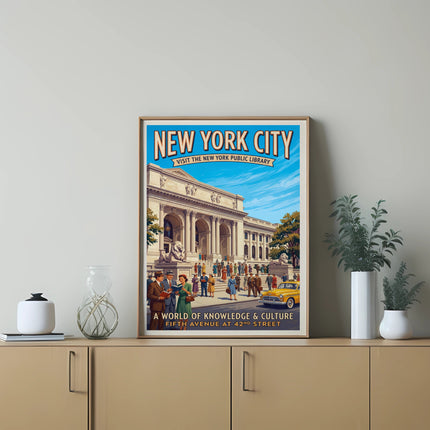 New York City poster with text about the Public Library.