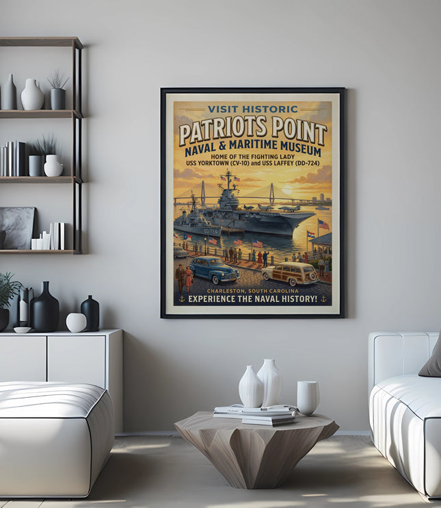 Vintage poster for Patriots Point Naval & Maritime Museum in Charleston, South Carolina.