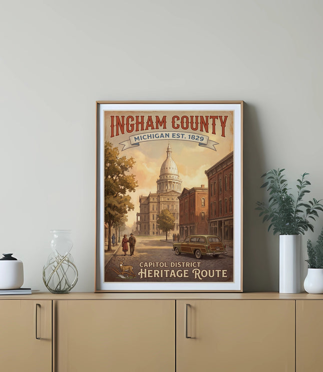 Ingham County Michigan Est. 1829 Heritage Route Capitol District poster.