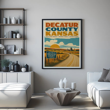 Poster for Decatur County, Kansas, with text about wide open spaces.