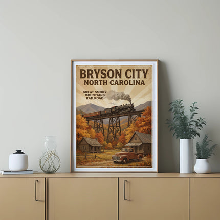 Bryson City North Carolina Great Smoky Mountains Railroad vintage poster.