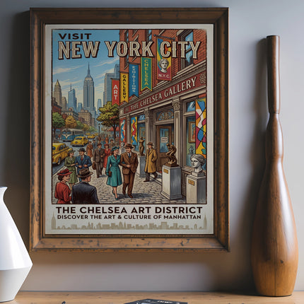 Vintage poster for The Chelsea Art District in New York City.