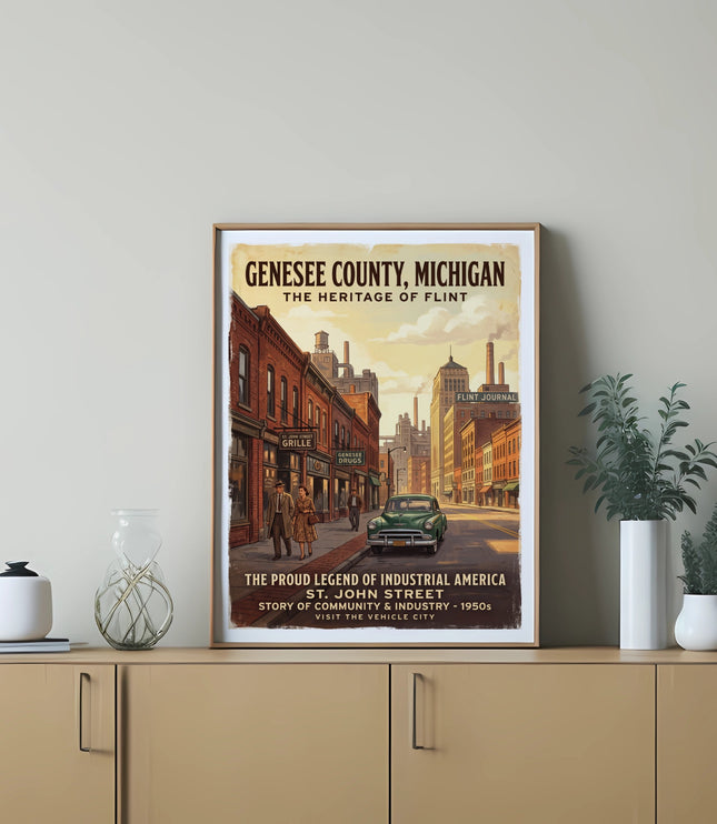 Genesee County, Michigan poster depicting St. John Street in the 1950s.