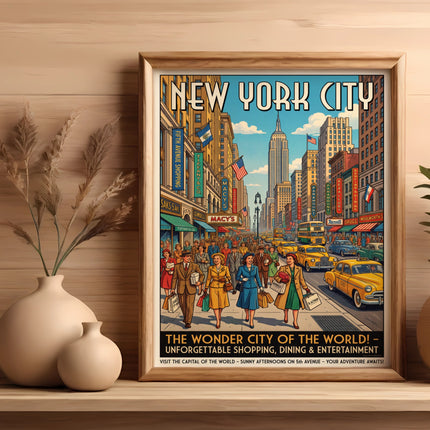 Vintage New York City travel poster with "The Wonder City of the World!" slogan.