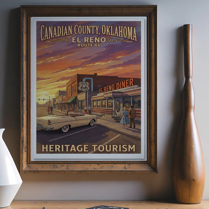 Canadian County, Oklahoma El Reno Route 66 heritage tourism vintage poster art.