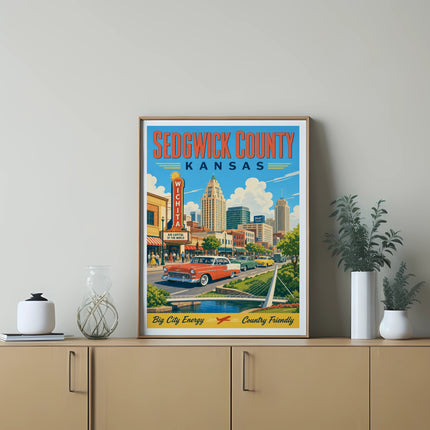 Sedgwick County, Kansas, Wichita Air Capital of the World vintage travel poster.